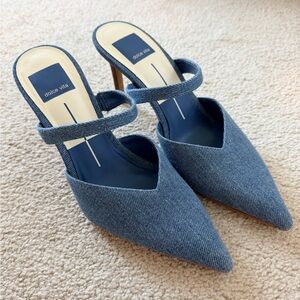 Dolce Vita Denim Blue Pointed Toe Strap Mule Heels